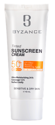 تصویر کرم ضد آفتاب +SPF50 بیزانس بژ طبیعی شماره 20 مناسب پوست خشک و حساس 40 میلی لیتر